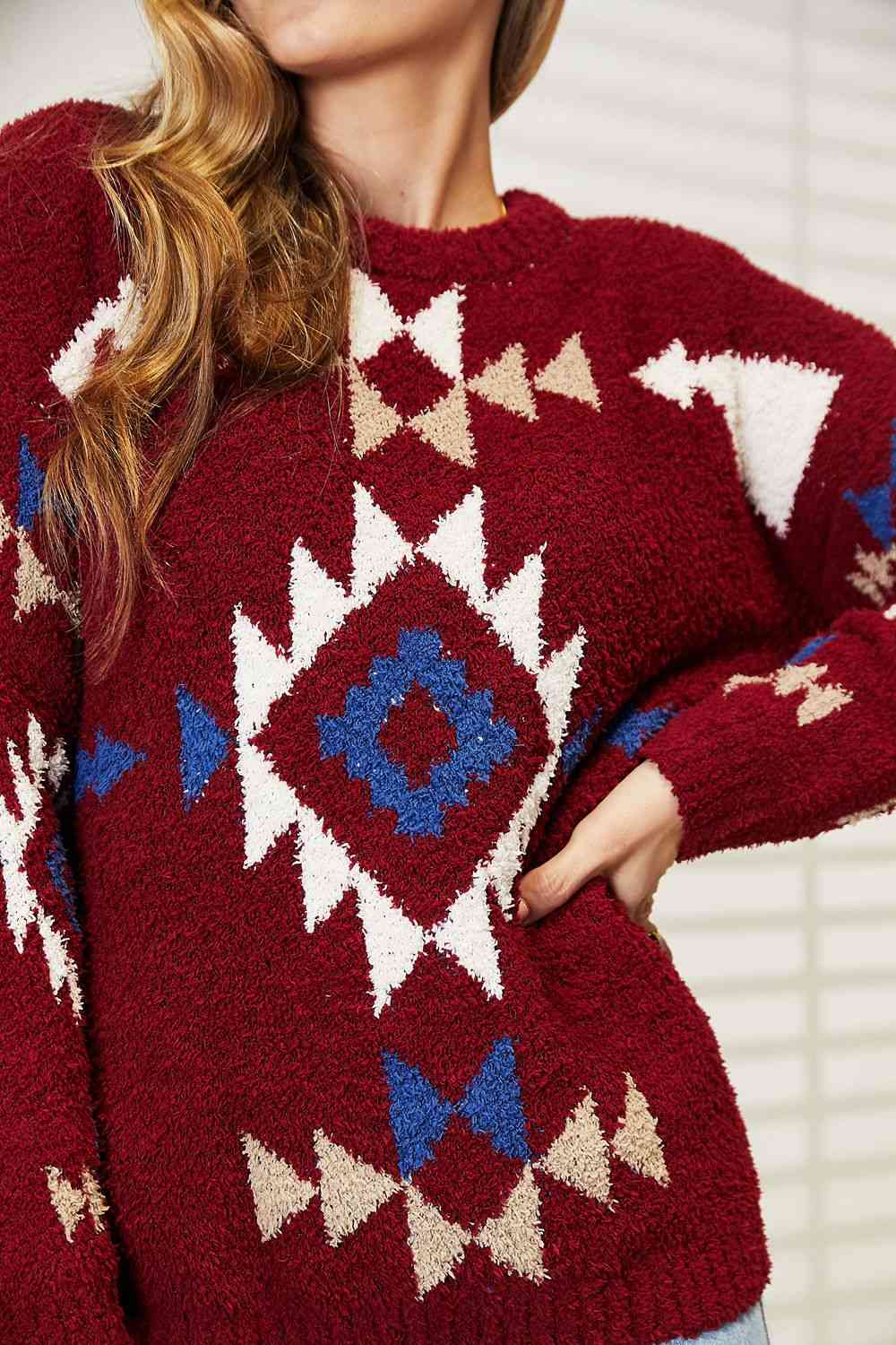 Wine Cozy Sunday Aztec Soft Sweater