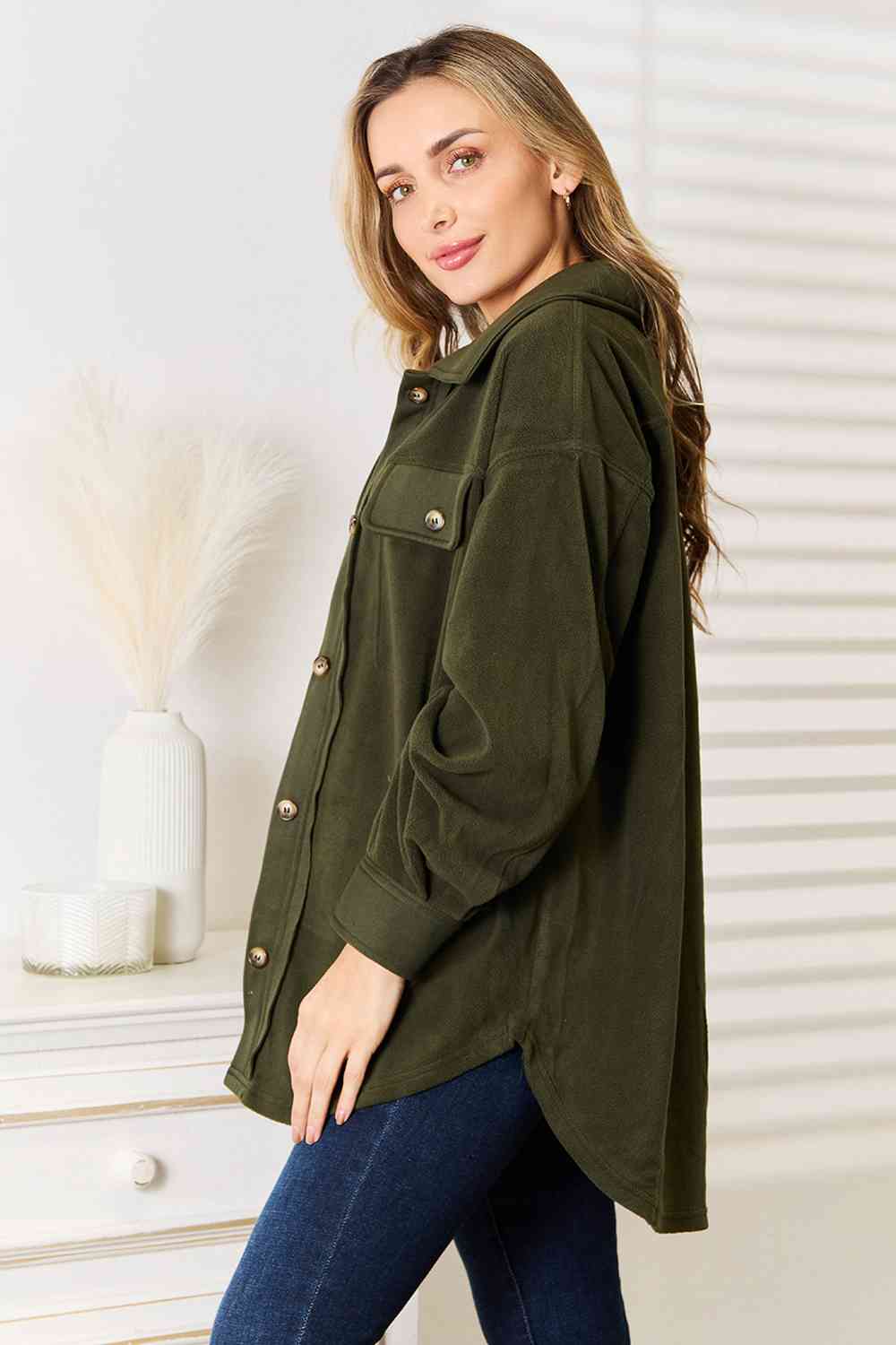 Cozy Girl Army Button Down Shacket