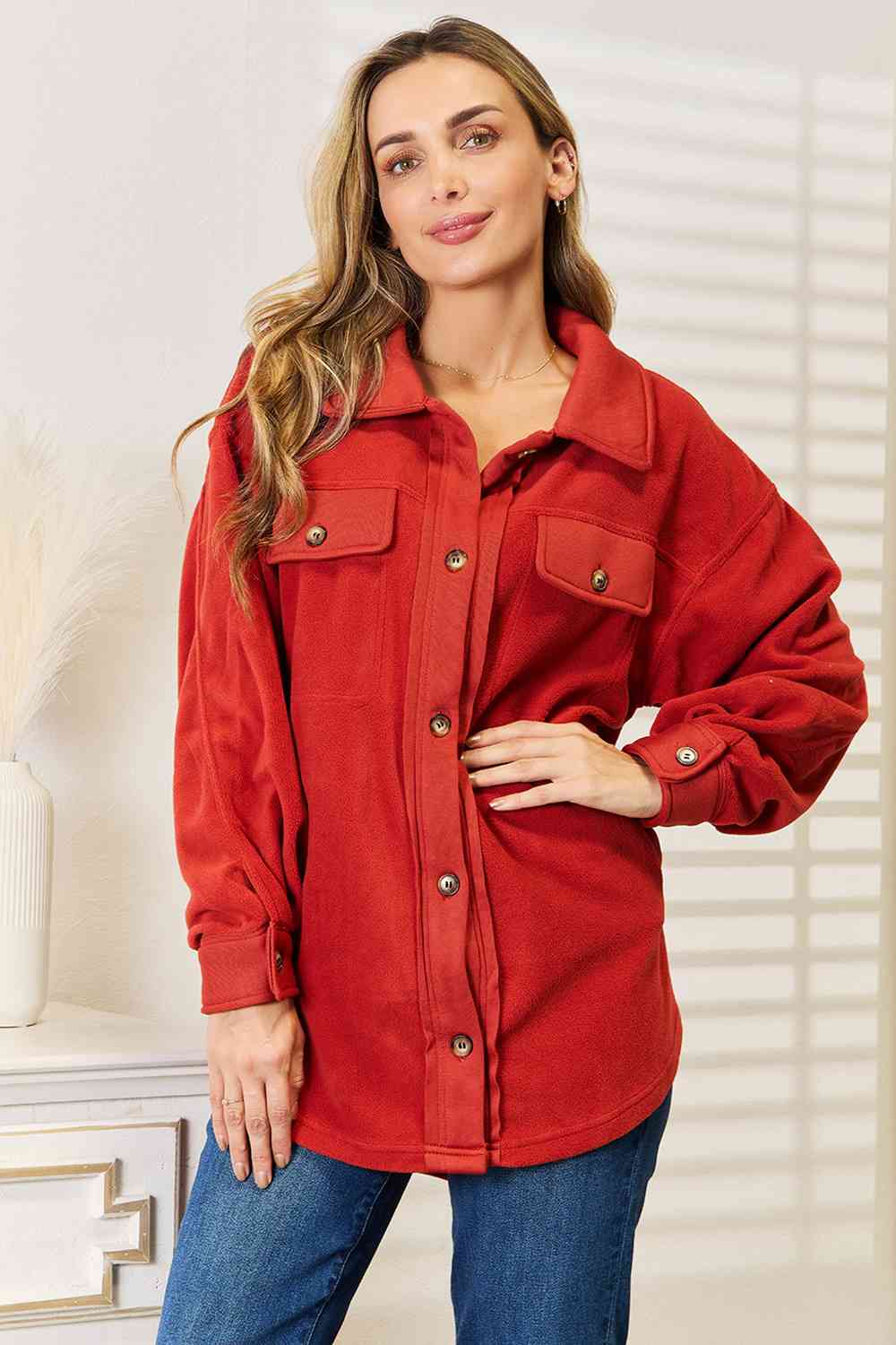 Cozy Girl Rust Button Down Shacket