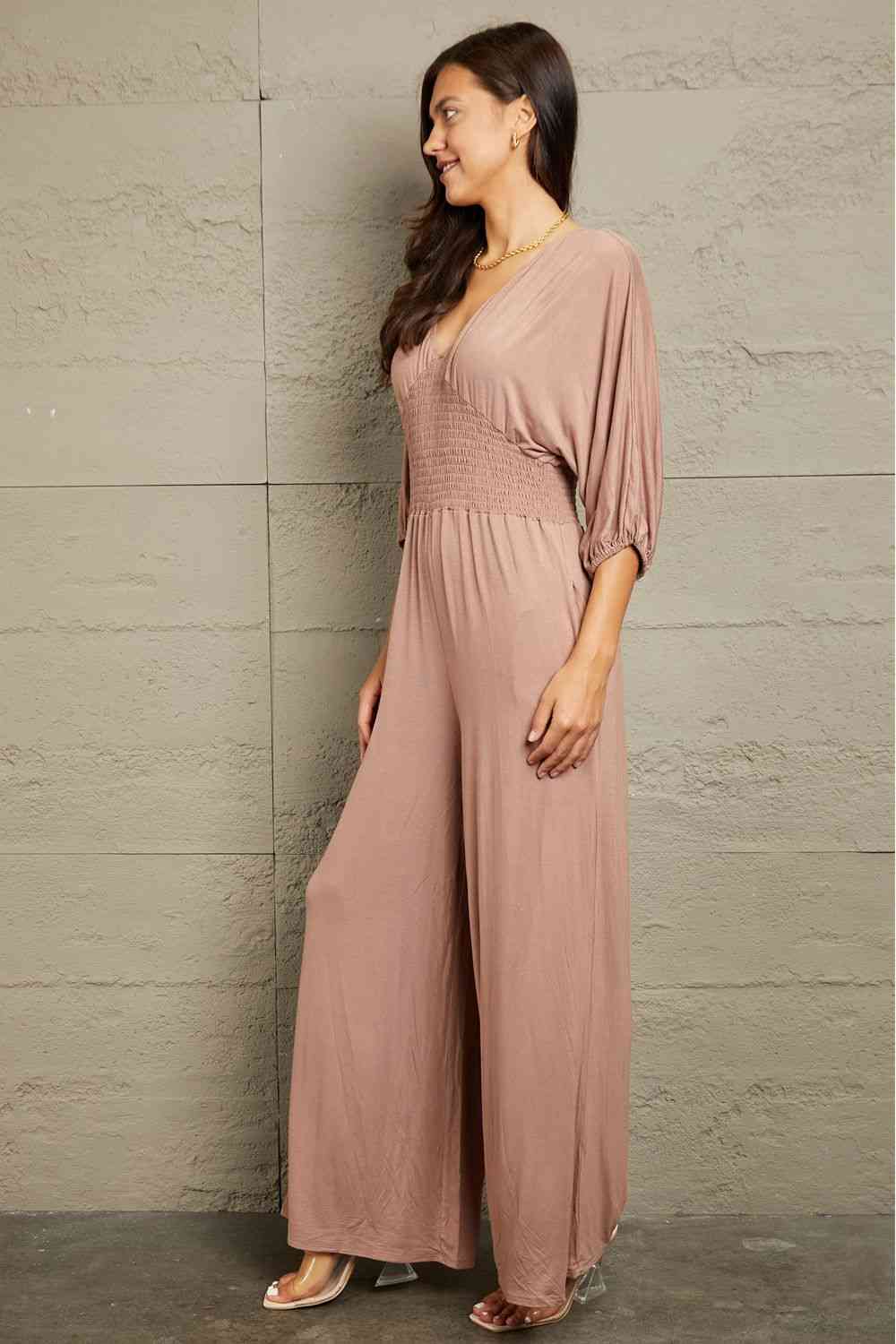 Culture Code Full Size Smocking Waist Jumpsuit