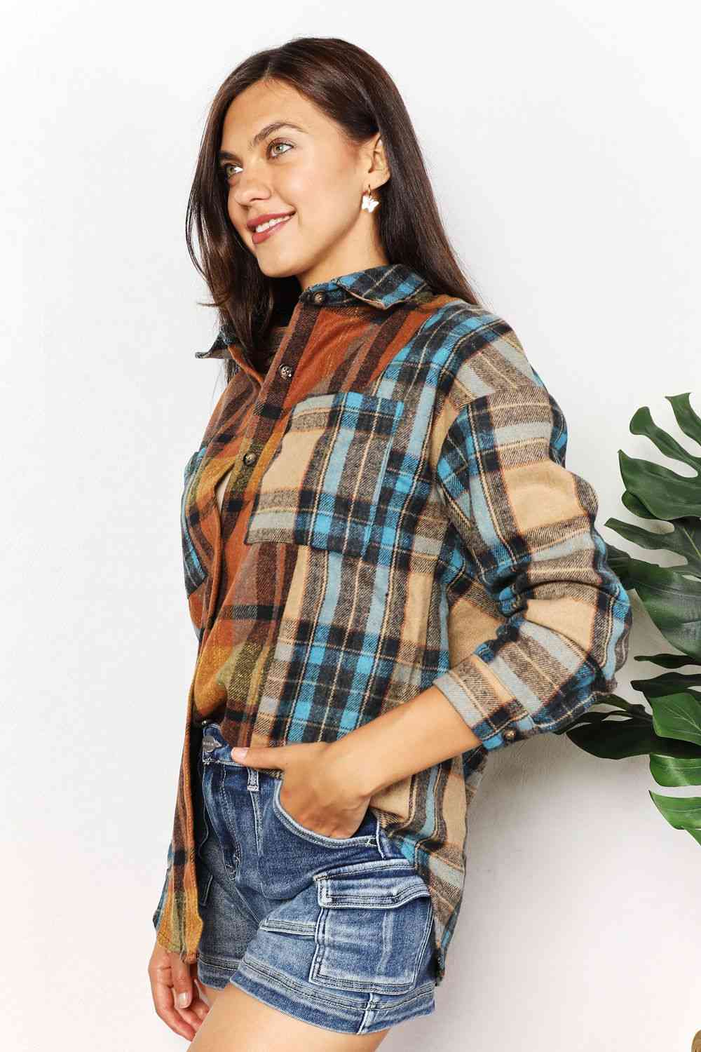 Double Take Plaid Shirt Jacket