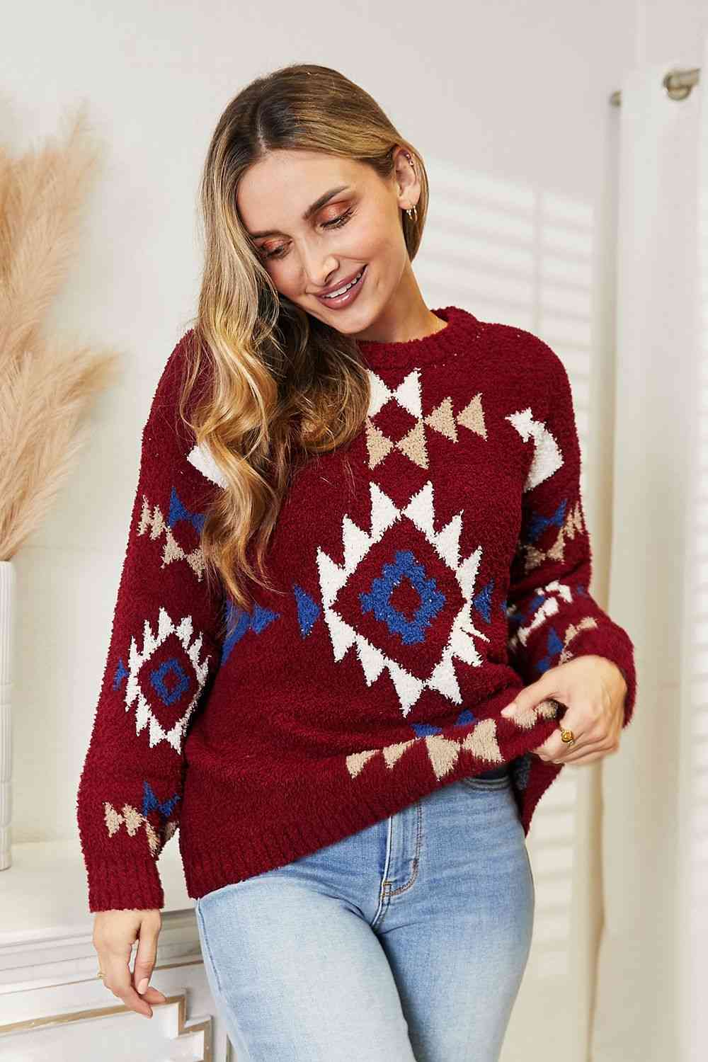 Wine Cozy Sunday Aztec Soft Sweater