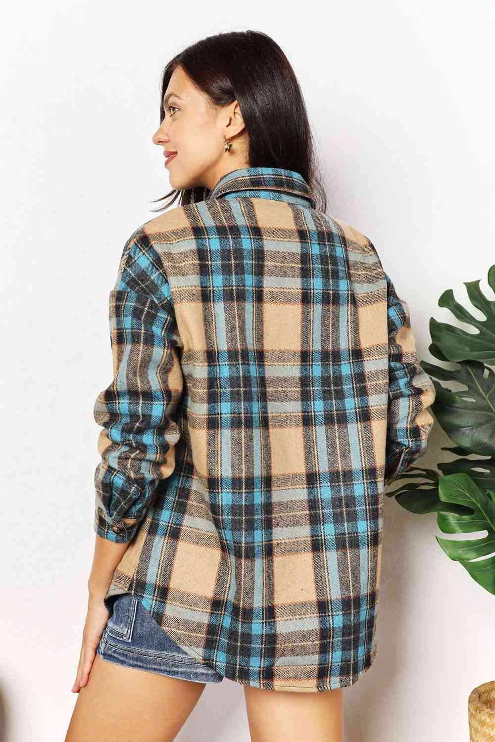 Double Take Plaid Shirt Jacket