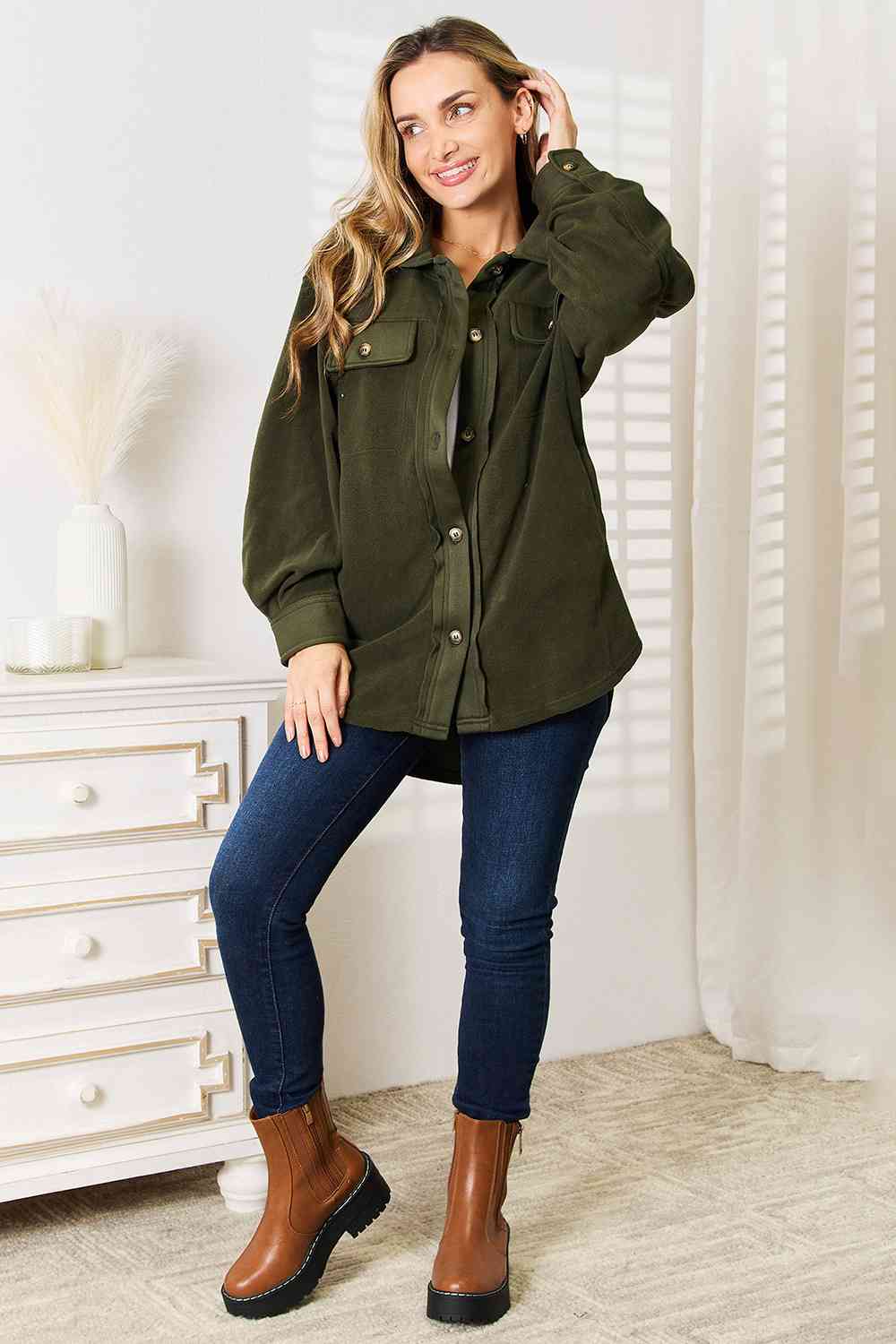 Cozy Girl Army Button Down Shacket