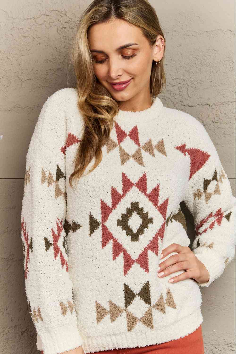 Cream Cozy Sunday Aztec Soft Sweater