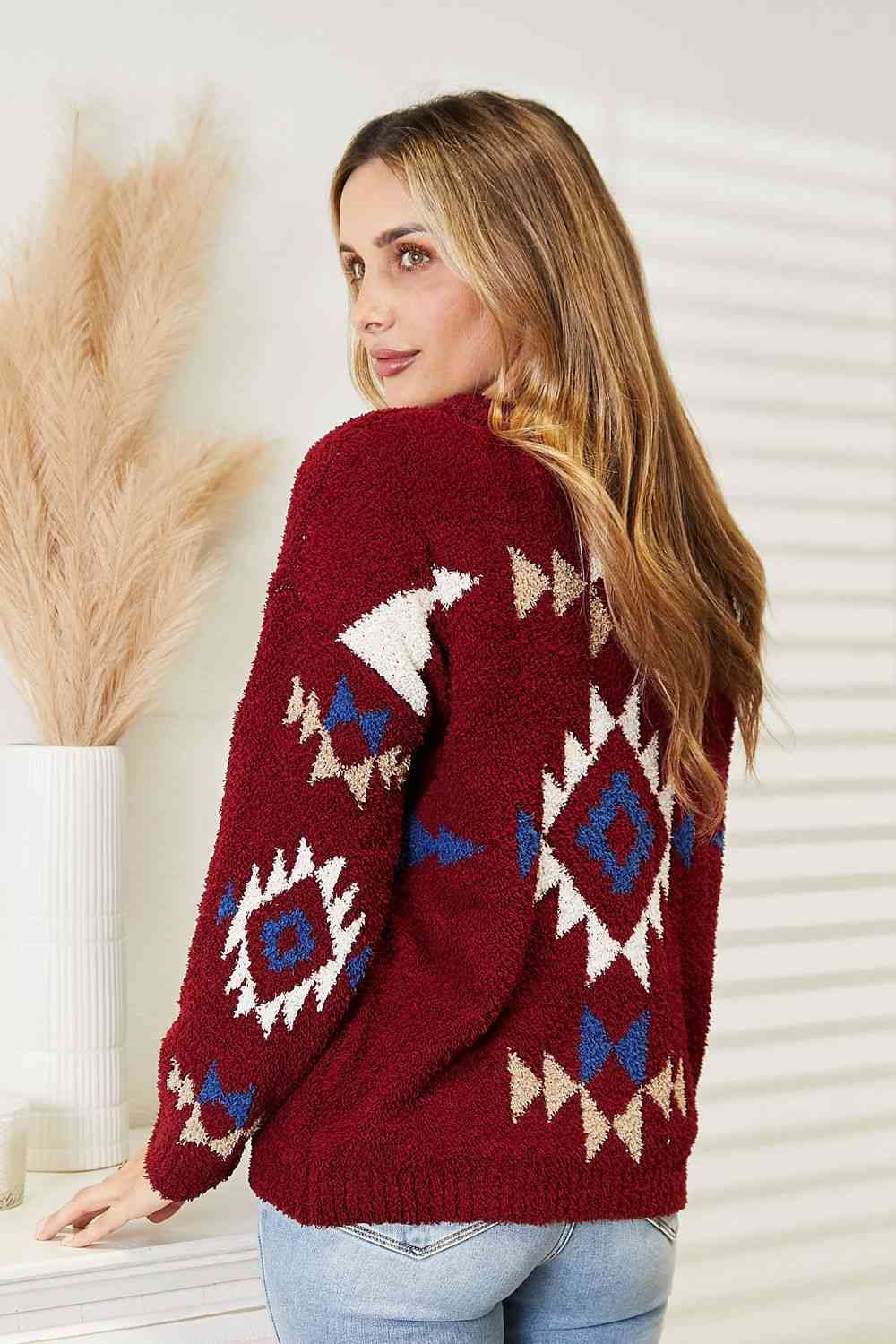 Wine Cozy Sunday Aztec Soft Sweater