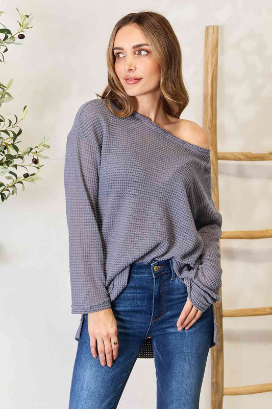 Basic Bae Waffle-Knit Round Neck Long Sleeve