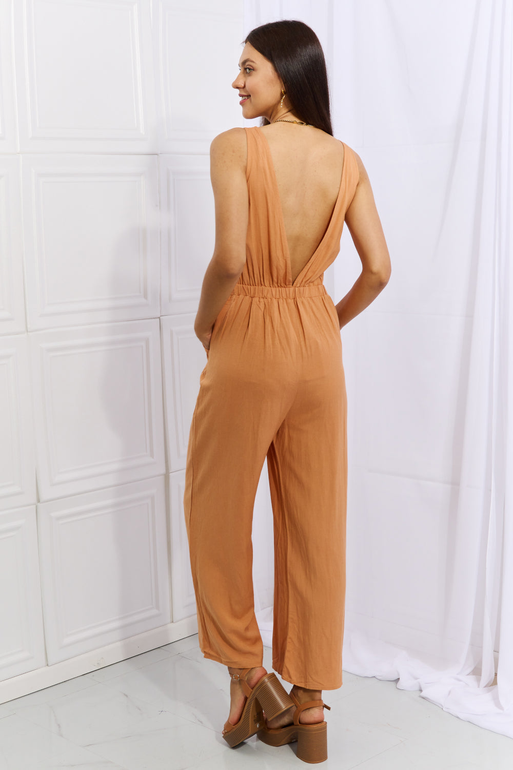 Feels Right Cut Out Detail Wide Leg Jumpsuit in Sherbet