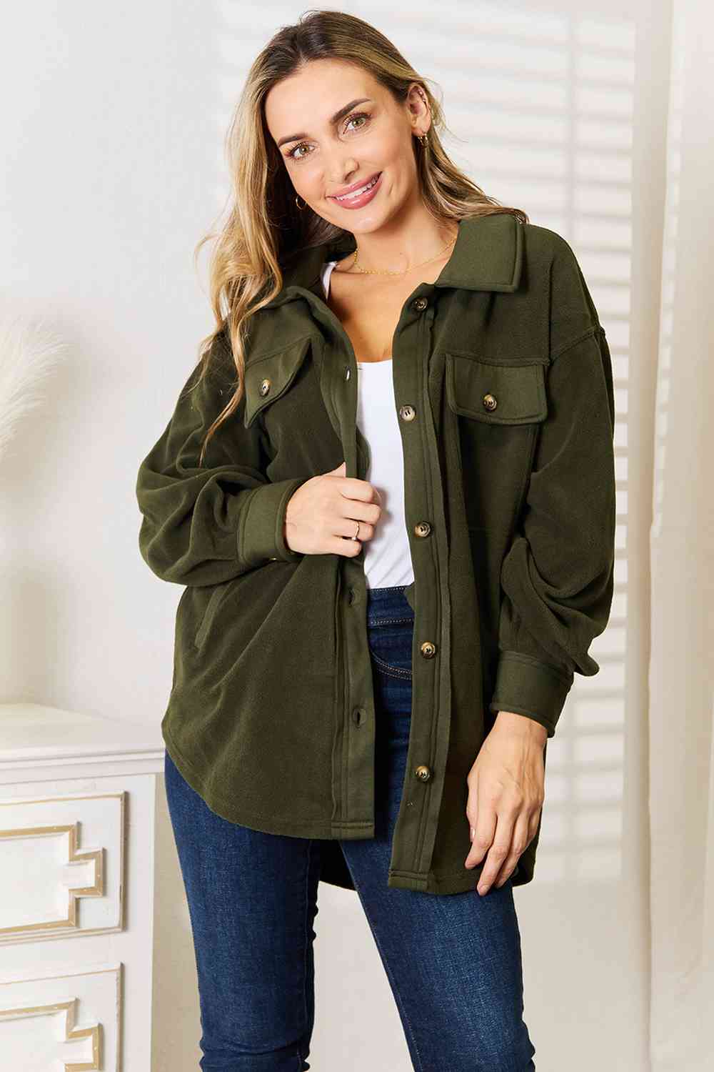 Cozy Girl Army Button Down Shacket