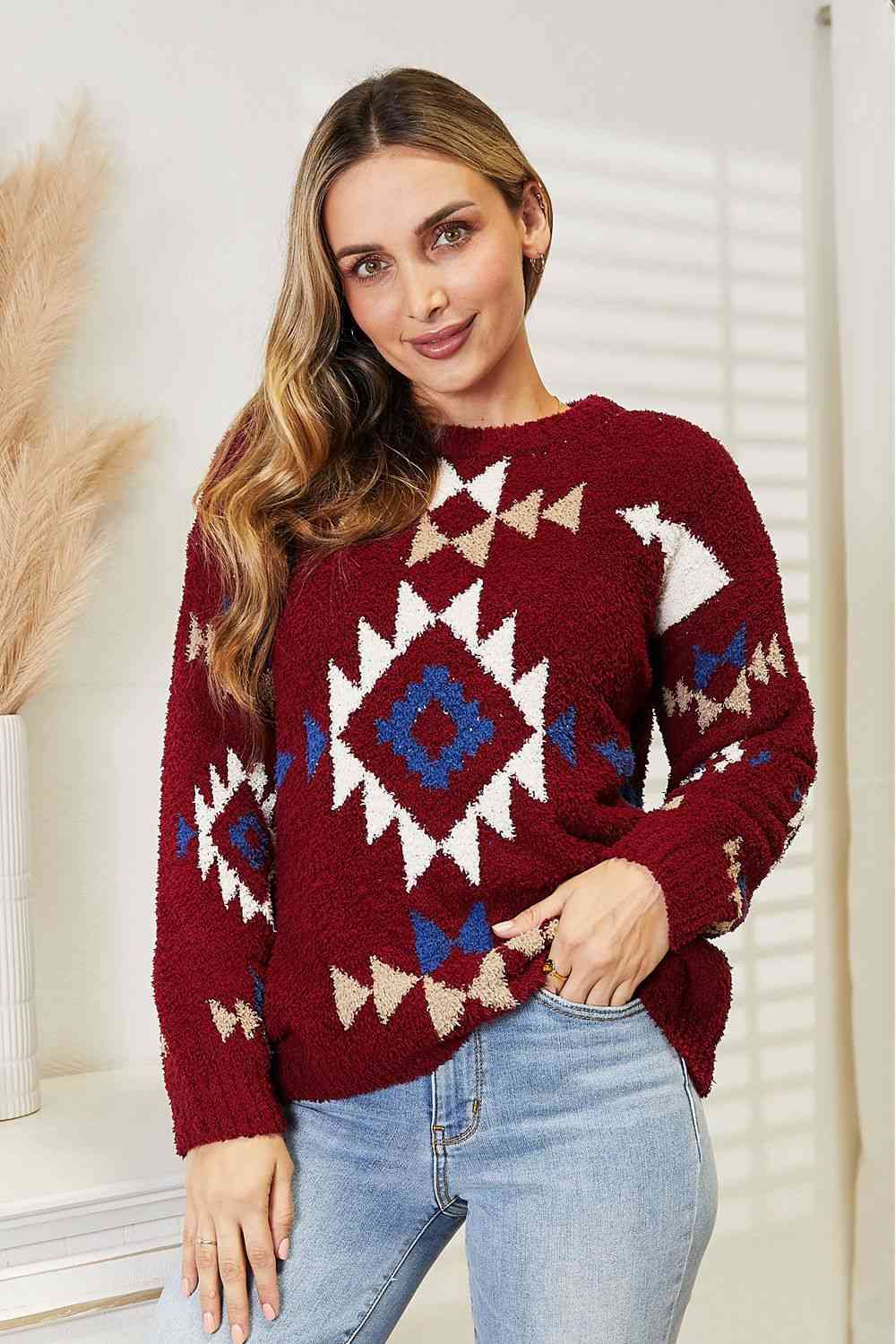 Wine Cozy Sunday Aztec Soft Sweater